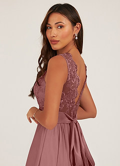 Azazie Gertrude Bridesmaid Dresses Desert Rose A-Line Lace Chiffon Dress image7