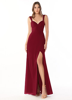 Azazie Audre Brautjungfernkleider Meerjungfrau-Linie Plissee Chiffon Kleid Burgunderrot image1