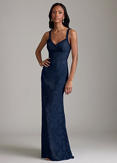 Azazie Corina Brudtärnklänningar Klä av Sjöjungfru i Blommig Utbrändhet Rynkad Mörk Marinblå image5