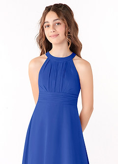 Azazie Linna Junior Vestido de Azul Real de Gasa de Corte En A con Plisado image4