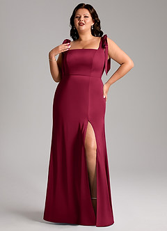 Azazie Frostine Brautjungfernkleider A-Linie Schleifen Stretch-Satin Kleid Burgunderrot image9