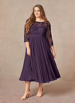 Azazie Tutu Mother of the Bride Dresses Plum A-Line Boatneck Lace Chiffon Dress image9