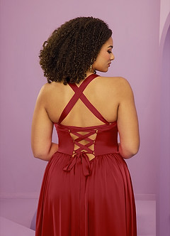 Barbie ♥ Azazie Bridesmaid Dresses Pomegranate A-Line with Pockets Stretch Satin Dress image9