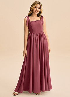 Azazie Delia Junior Abito A-Line in Chiffon Fiocco Merlot image1