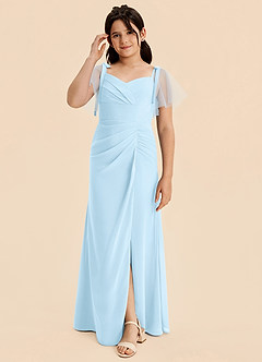 Azazie Indy Junior Robe Fourreau en Mousseline de soie Drapé Bleu Ciel image1