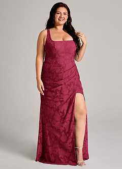 Azazie Mero Bridesmaid Dresses Burgundy Sheath Pleated Floral Burnout Dress image4