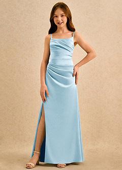 Azazie Cannoli Girls Formal Flower Girl Dresses Sky Blue A-Line Pleated Matte Satin Dress image3