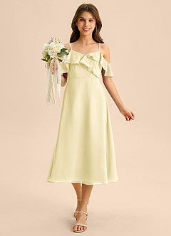 Azazie Kamilla Junior Abito A-Line in Chiffon a Spalla Scoperta Sorbetto Al Limone image4