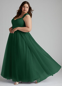 Azazie Luxi Bridesmaid Dresses Dark Green A-Line Pleated Tulle Dress image9