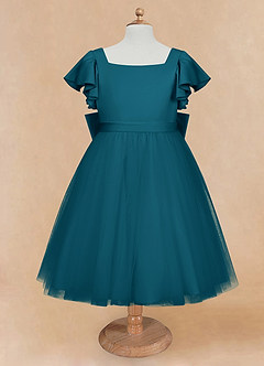 Azazie Kaeya Flower Girl Dresses Ink Blue A-Line Bow Tulle Dress image5