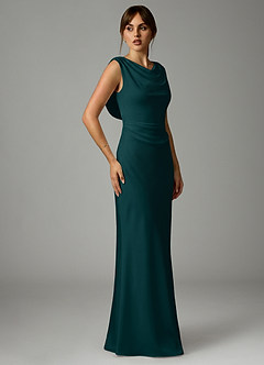 Azazie Kieryn Robes de demoiselle d'honneur Robe Sirène en Satin extensible Plissée Vert Pin image4