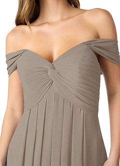 Azazie Kaitlynn Bridesmaid Dresses Taupe Empire Ruched Chiffon Convertible Dress image5