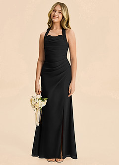 Azazie Destiny Junior Black Sheath Ruched Chiffon Dress image1