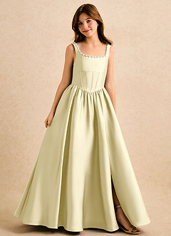 Azazie Enid Girls Formal Flower Girl Dresses Lemon Sorbet A-Line Beaded Stretch Satin Dress image1
