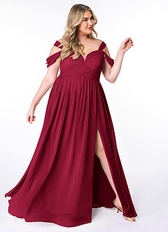 Azazie Lianne Brautjungfernkleider A-Linie Schulterfrei Chiffon Kleid Burgunderrot image10