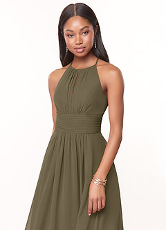 Azazie Bonnie Bridesmaid Dresses Willow Green A-Line Keyhole Ruched Chiffon Dress image5