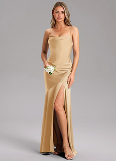 Azazie Grata Brautjungfernkleider Etui Seitliche Cut-Outs Stretch-Satin Kleid Gold image1