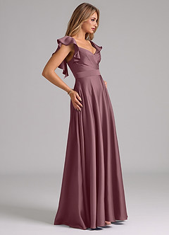 Azazie Leilani Bridesmaid Dresses Amethyst A-Line Ruched Stretch Satin Dress image6