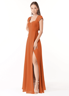 Azazie Hainsly Robes de demoiselle d'honneur Robe Trapèze en Mousseline de soie Encolure en Forme de Cœur Cannelle image3