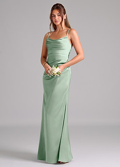 Azazie Lucille Vestidos de damas de honor Vestido de Agave de Satén Elástico de Corte Sirena Convertible con Sin tirantes image3