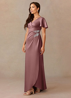 Azazie Robins Mother of the Bride Dresses Vintage Mauve A-Line Pleated Stretch Satin Dress image3