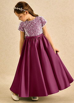 Azazie Cashew Robe Demoiselle D'honneur Fillette Robe Princesse en Mat Satiné avec manches Mûre image5