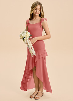 Azazie Junie Junior Vestido de Rosa Antigua de Gasa de Corte Sirena con Volante image3