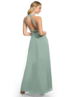 Azazie Clarice Bridesmaid Dresses Agave A-Line Halter Chiffon Dress image4