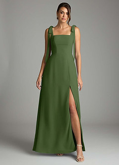 Azazie Debra Bridesmaid Dresses Olive A-Line with Pockets Chiffon Convertible Dress image7
