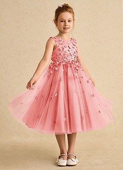 Azazie Lana Flower Girl Dresses Coral A-Line Sleeveless Matte Satin Dress image5