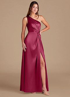 Azazie Brooke Bridesmaid Dresses Burgundy A-Line One Shoulder Metallic Satin Dress image3