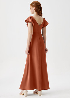 Azazie Omari Junior Cedar Rose A-Line Pleated Stretch Satin Dress image2