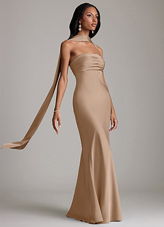 Azazie Saylor Brudtärnklänningar Klä av Sjöjungfru i Stretch Satin Axelbandslös Taupe image10