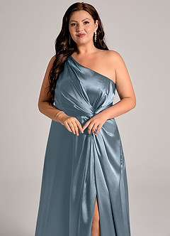 Azazie Brooke Bridesmaid Dresses Twilight A-Line One Shoulder Metallic Satin Dress image13