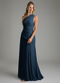Azazie Holly Bridesmaid Dresses Dark Navy A-Line Corset Chiffon Dress image5