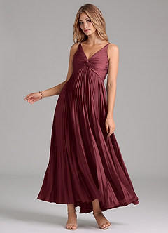Azazie Raychelle Robes de demoiselle d'honneur Robe Trapèze en Satin extensible Plissée Merlot image3