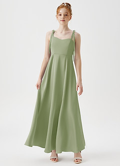 Azazie Rosey Junior Robe Trapèze en Satin extensible Encolure en Forme de Cœur Vert Sauge image4