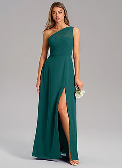 Azazie Phaedra Bridesmaid Dresses Peacock A-Line One Shoulder Chiffon Dress image1