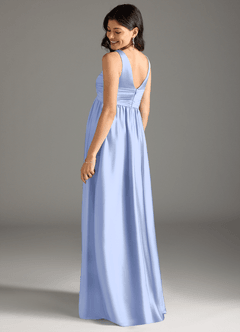 Azazie Yetta Maternity Bridesmaid Dresses A-Line Pleated Stretch Satin Floor-Length Dress image3