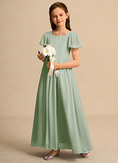 Azazie Joss Robe Demoiselle D'honneur Fillette Robe Trapèze en Mousseline de soie avec manches Vert Sauge image11