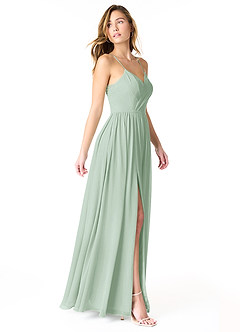 Azazie Cora Bridesmaid Dresses Agave A-Line Pleated Chiffon Dress image4