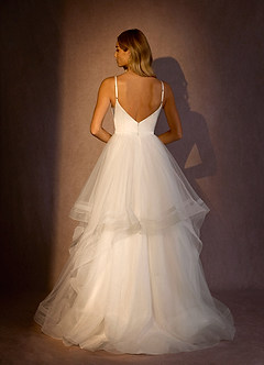 Azazie Lizabeth Wedding Dresses Diamond White Ball-Gown Ruched Satin Dress image2