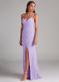 Azazie Maci Robes de demoiselle d'honneur Robe Fourreau en Mousseline de soie Plissée Lilas image3