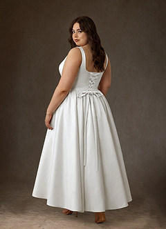 Azazie Verina Wedding Dresses Diamond White A-Line with Pockets Satin Dress image8