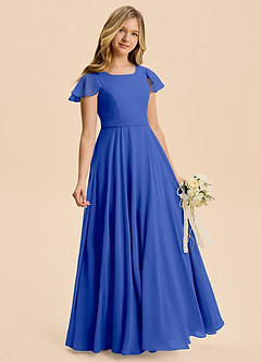 Azazie Cady Junior Royal Blue A-Line Pleated Chiffon Dress image3