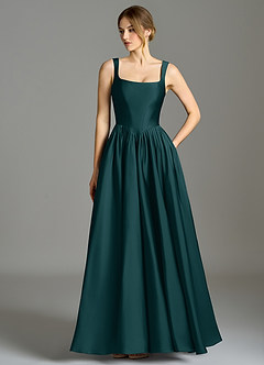 Azazie Verina Bridesmaid Dresses Pine A-Line Pleated Stretch Satin Dress image1