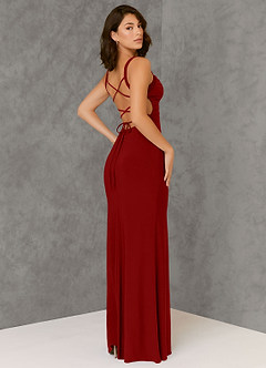 Azazie Nikki Robes de demoiselle d'honneur Robe Fourreau en Tricot de luxe Corset Écarlate image4