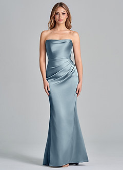 Azazie Olea 신부 들러리 드레스 인어 스트랩리스 스트레치 새틴 바닥 길이 드레스 image3