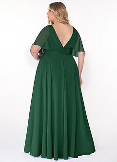 Azazie Pamela Vestidos de damas de honor Vestido de Verde Oscuro de Gasa de Corte en A con Cuello en V plisado image7