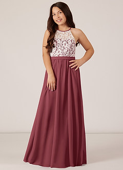Azazie Fahari Junior Merlot A-Line Lace Chiffon Dress image2